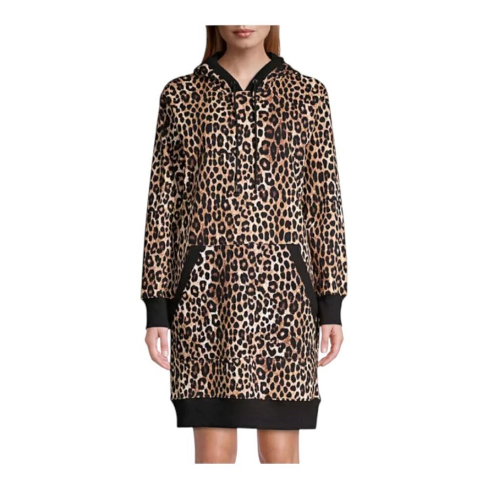 MICHAEL KORS NWT Women's Leopard Print Long Sleeve Cotton Terry Hoodie Dress Sml - Picture 2 of 16